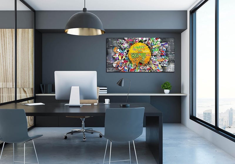 SIXTTART Yellow Flower Wall Decor for Living Room - Graffiti Canvas Wall Art for Dining Room Ready To Hang Size 40" x 20" - Image 5
