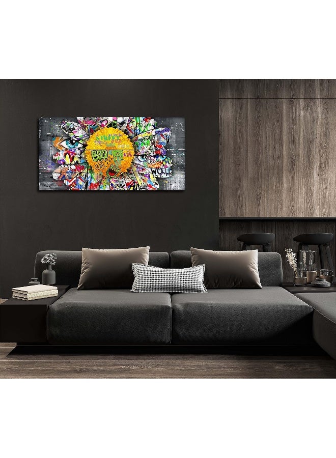 SIXTTART Yellow Flower Wall Decor for Living Room - Graffiti Canvas Wall Art for Dining Room Ready To Hang Size 40" x 20" - Image 3