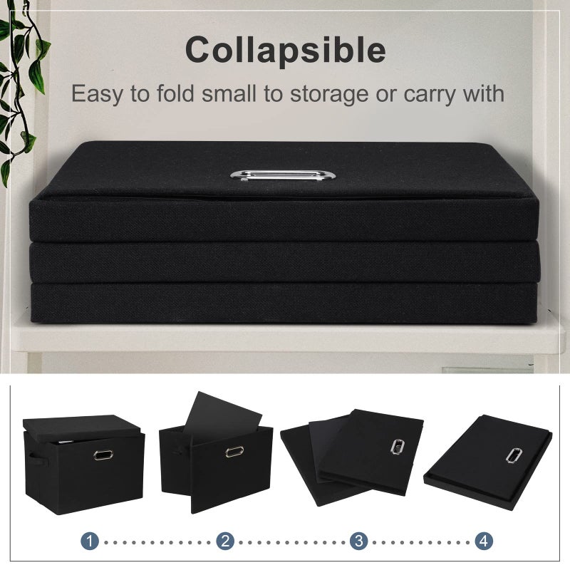 Graciadeco Large 17" 36 Quart Collapsible Stackable Storage Bins with Lids, 3 Packs Black Linen Fabric Closet Boxes with Lids, Storage Cube Baskets Container Organizers for Bedroom Office(17 x12 x11) - Image 5