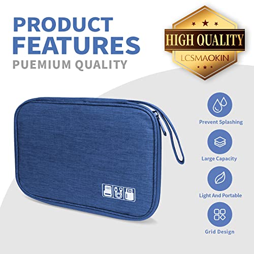 Lcsmaokin Electronics Travel Organizer,Portable Waterproof Electronic Travel Storage Bag for Small Charging Cord Storage,Charger,Small Electronics,SD Card etc,for Travel,Business -Navy Blue - Image 2