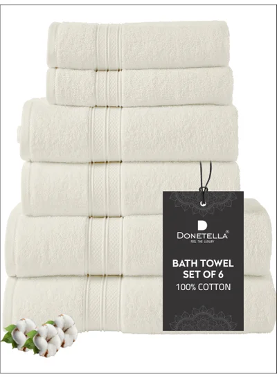 Donetella Premium Towel 6-Pcs Set, 100% Combed Cotton 600 GSM, Highly Absorbent, Quick Dry Towel Set Include 2 Bath Towel, 2 Bath Sheet, 2 Hand Towel, Best Set for Bathroom Gym, Hotel And Spa,White