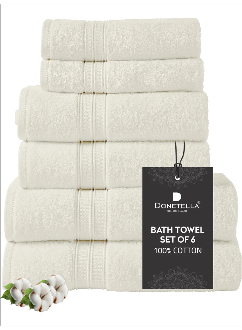Donetella Premium Towel 6-Pcs Set, 100% Combed Cotton 600 GSM, Highly Absorbent, Quick Dry Towel Set Include 2 Bath Towel, 2 Bath Sheet, 2 Hand Towel, Best Set for Bathroom Gym, Hotel And Spa,White