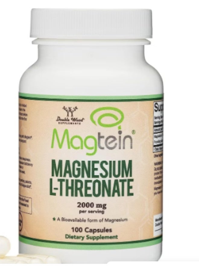 Double Wood Supplements Magtein Magnesium L-Threonate, 2000 mg 100 Capsules 25 Servings - Image 1