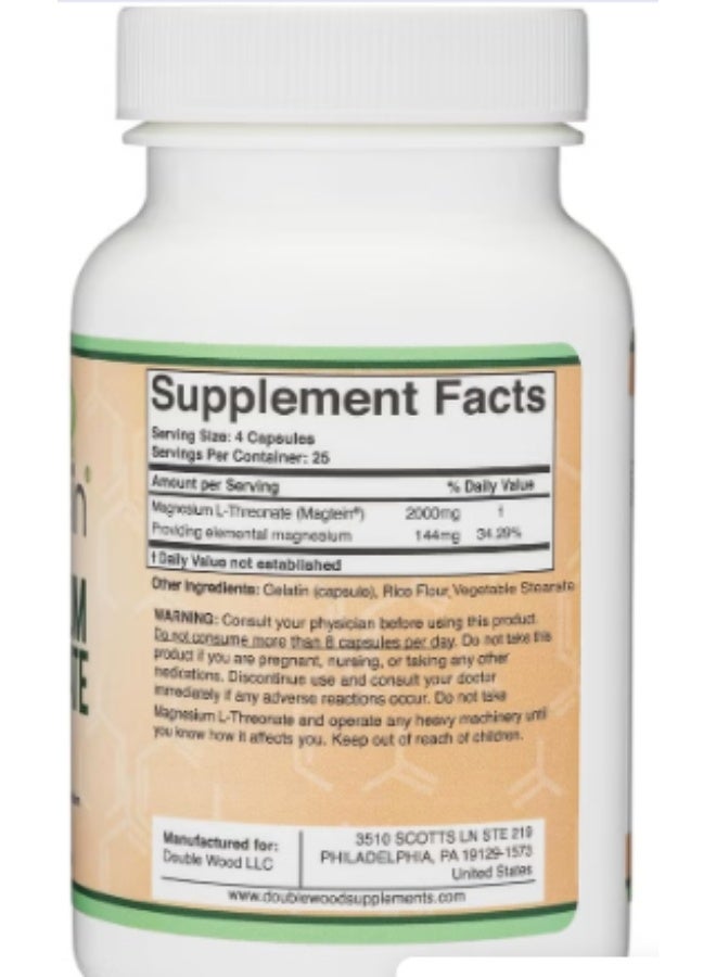 Double Wood Supplements Magtein Magnesium L-Threonate, 2000 mg 100 Capsules 25 Servings - Image 2