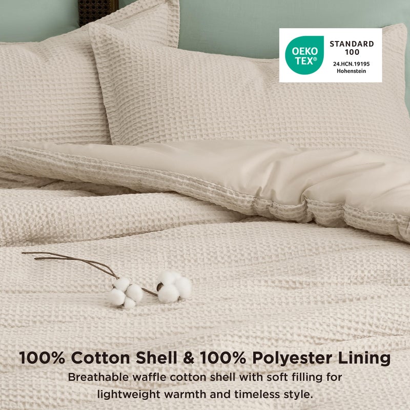 Bedsure Waffle Comforter Set Queen, Beige Soft Bedding, Waffle Weave Bed Set, 3 Pieces, 1 Comforter (90"x90") and 2 Pillow Shams, Cotton Shell and Polyester Lining for All Seasons - Image 3