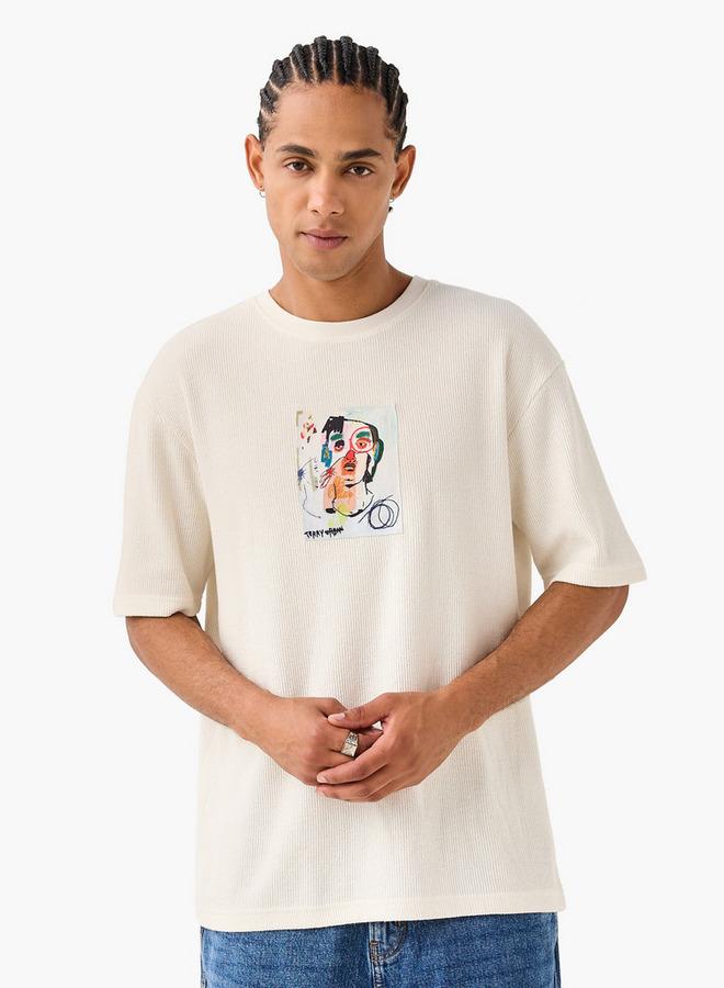 SP Characters Graphic Print Textured T-shirt with Round Neck - Image 3