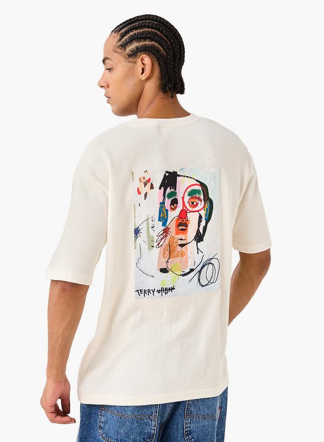 SP Characters Graphic Print Textured T-shirt with Round Neck - Image 1