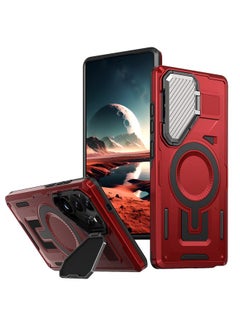 Zaboon For Samsung Galaxy S25 Ultra 5G Shield Frame Holder MagSafe Phone Case(Red) 