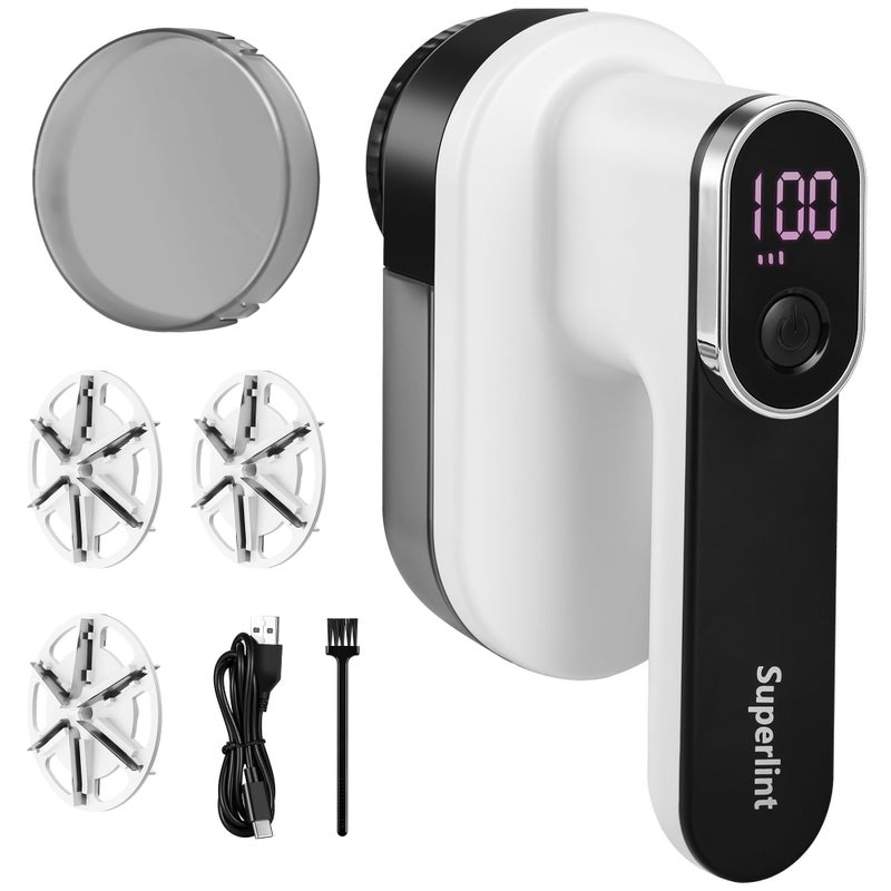 SUPER LINT SUPER LINT Electric Fabric Shaver Sweater Shavers with LED Display  Big Trash Container Lint Shaver Rechargeable to Remove Fuzz Lint Pills for Clothes Couch White 