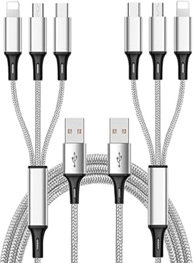 Multi Charging Cable, (2Pack 5FT) Multi USB Charger Cable Aluminum Nylon 3 in 1 Universal Multiple Charging Cord with Type-C/Micro USB Connectors for Most Phones & Tablets (Charging Only) 