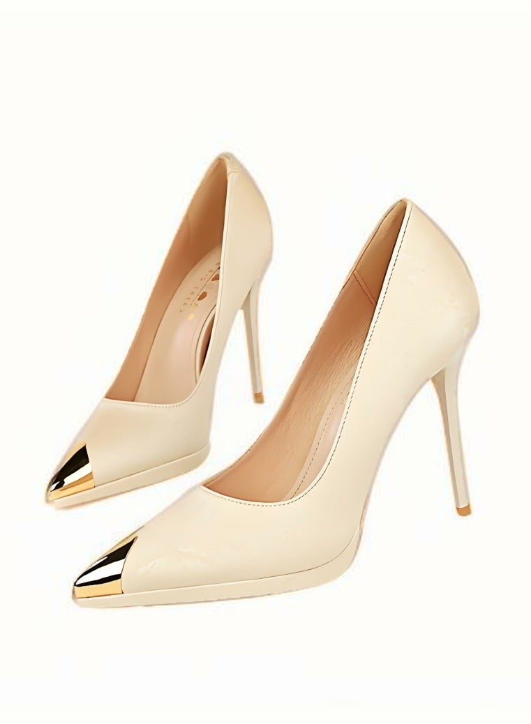 بيج تري المضخات الأنيقة للمرأة مغلقة معدنية موجهة إصبع القدم الكعب العالي الشمبانيا 11.5CM - Image 1