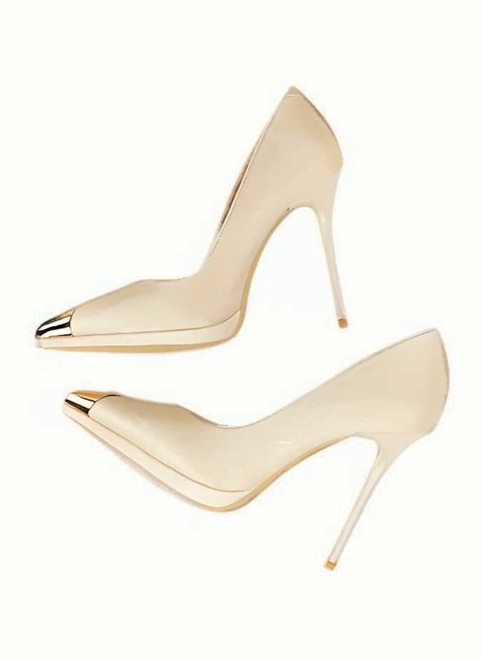 بيج تري المضخات الأنيقة للمرأة مغلقة معدنية موجهة إصبع القدم الكعب العالي الشمبانيا 11.5CM - Image 3