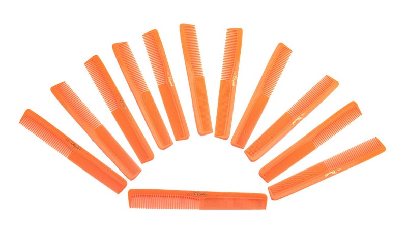 Krest Cleopatra 7 inchAll Purpose Barber Comb Flat Back Styler Comb Numbered ruler Comb Neon Orange 12Pack