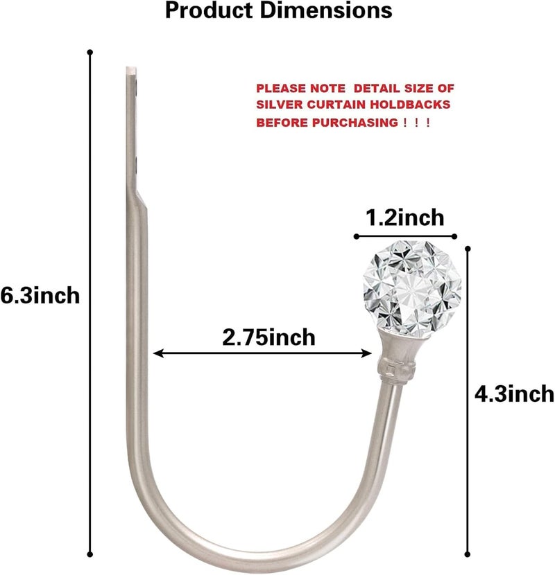 KOLAKO Curtain Drapery Holdbacks, Curtain Tieback Hooks with Crystal Ball, U Shaped Curtain Holders Wall Mounted Curtain Holdbacks, Heavy Duty Window Treatment Holdbacks for Home - Image 2