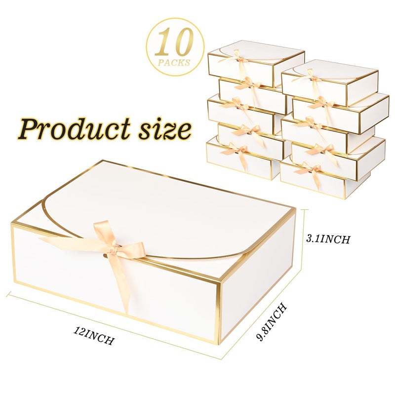 WLUSEAXI 10 Pack Gold Foil Large Gift Boxes with Lids, 12.6x9.8x3.1 Inch Luxury Bridesmaid Proposal Box, White Gift Boxes for Presents, Wedding, Baby Shower, Birthday Party - Image 3
