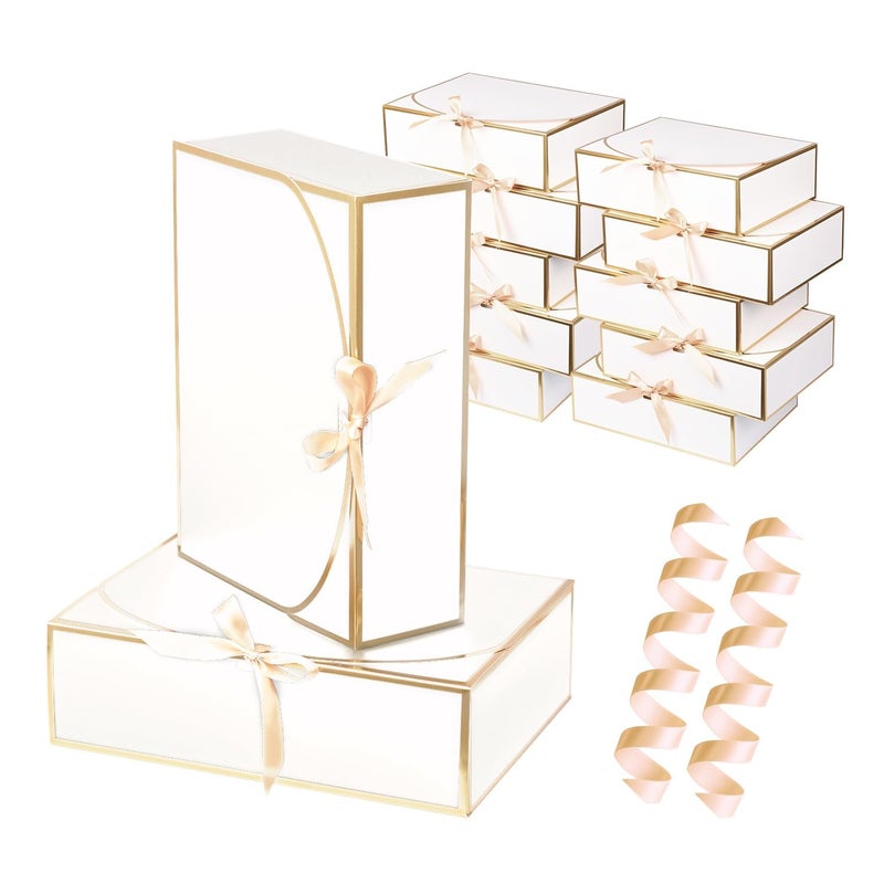 WLUSEAXI 10 Pack Gold Foil Large Gift Boxes with Lids, 12.6x9.8x3.1 Inch Luxury Bridesmaid Proposal Box, White Gift Boxes for Presents, Wedding, Baby Shower, Birthday Party - Image 1