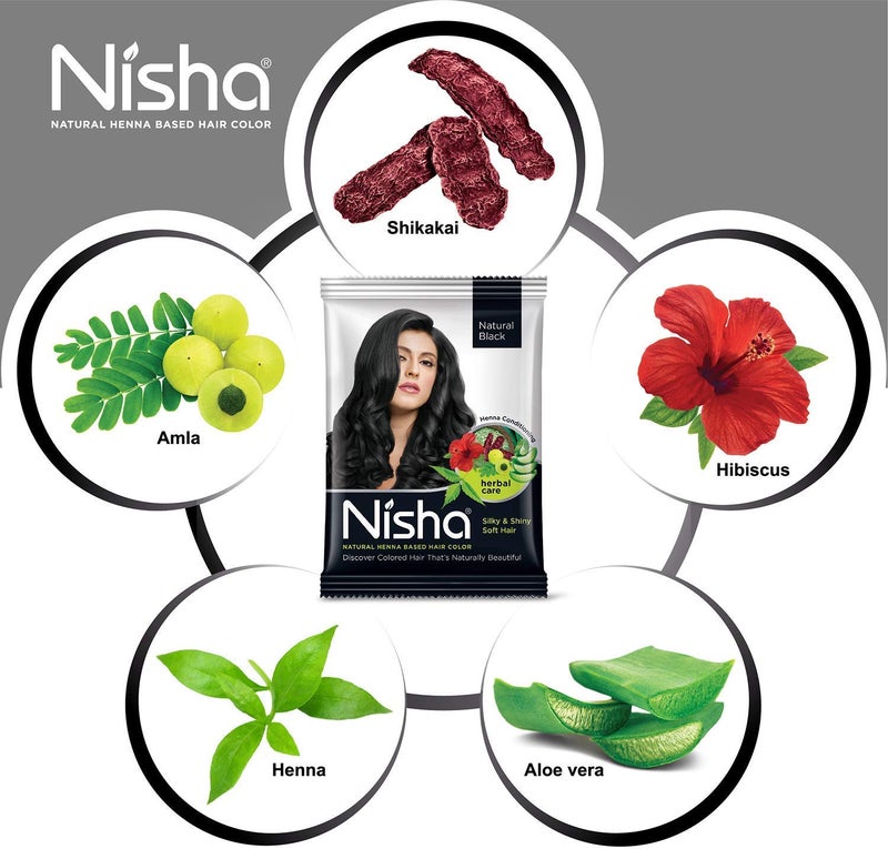 Nisha Natural Black Hair Color Dye Henna Based Black Dye Henna For Hair Men Women Hair Color Black Henna Powder Hair Color Dye Black Without Ammonia 10gm Pack of 10 - Image 4