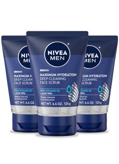 NIVEA MEN NIVEA MEN Maximum Hydration Deep Cleaning Face Scrub with Aloe Vera and Provitamin B5, Exfoliating Face Wash Cleanses Without Drying, 3 Pack of 4.4 Oz Tubes  - Image 1