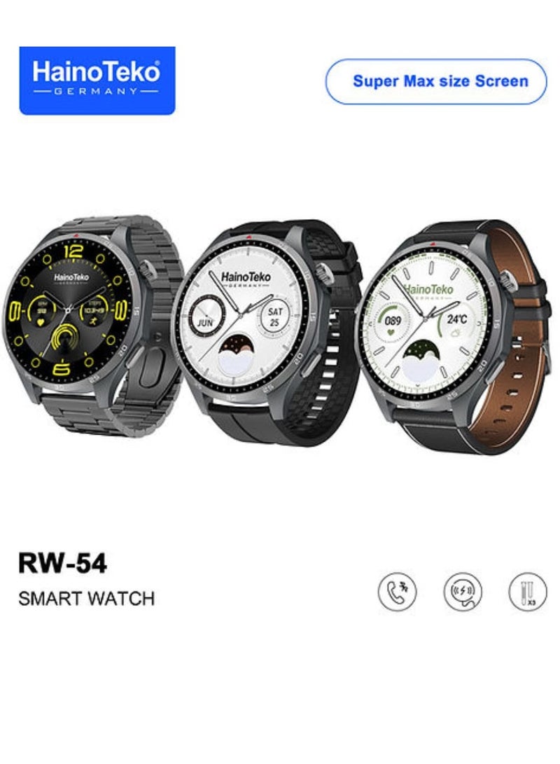Haino Teko RW 54 Round Screen Super Size AMOLED Display Smart Watch With 3 Pair Straps and Wireless Charger Black - Image 2