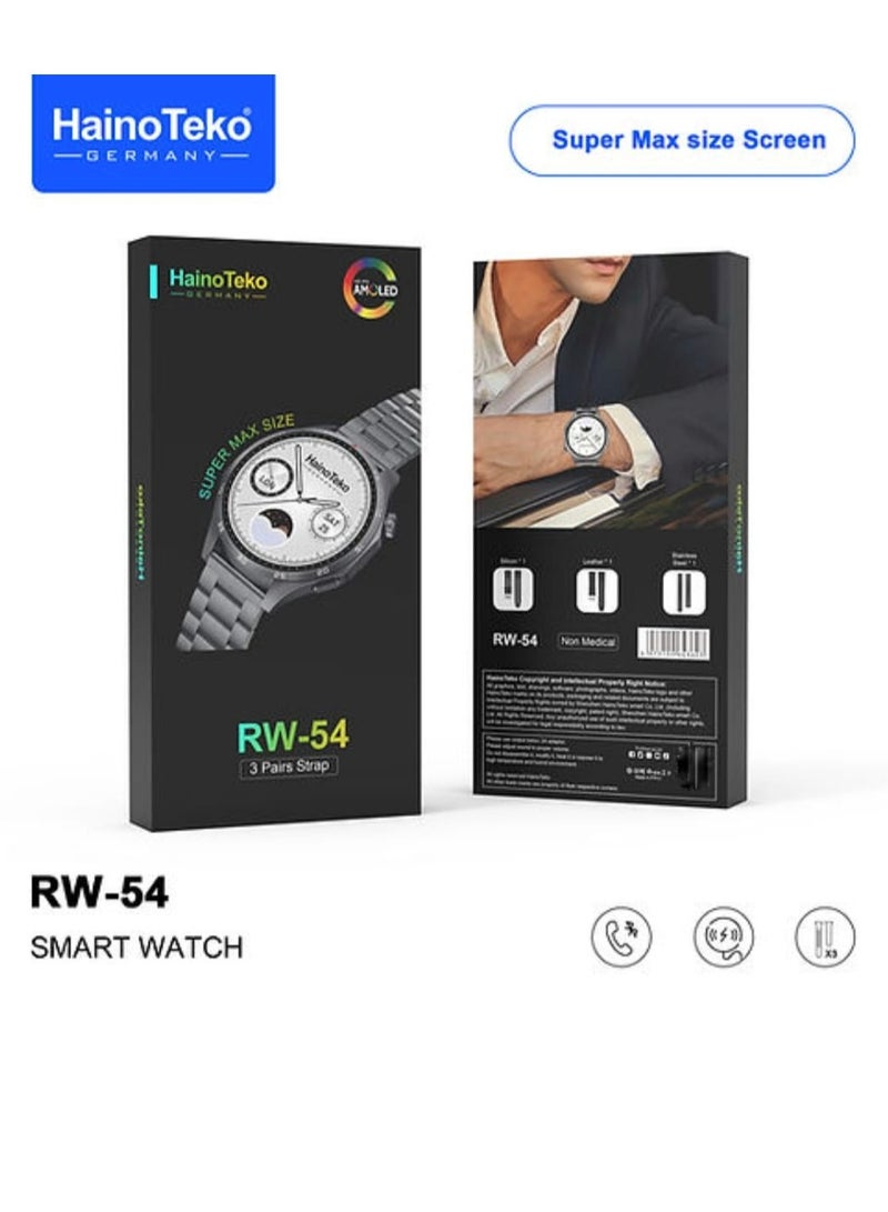 Haino Teko RW 54 Round Screen Super Size AMOLED Display Smart Watch With 3 Pair Straps and Wireless Charger Black - Image 4