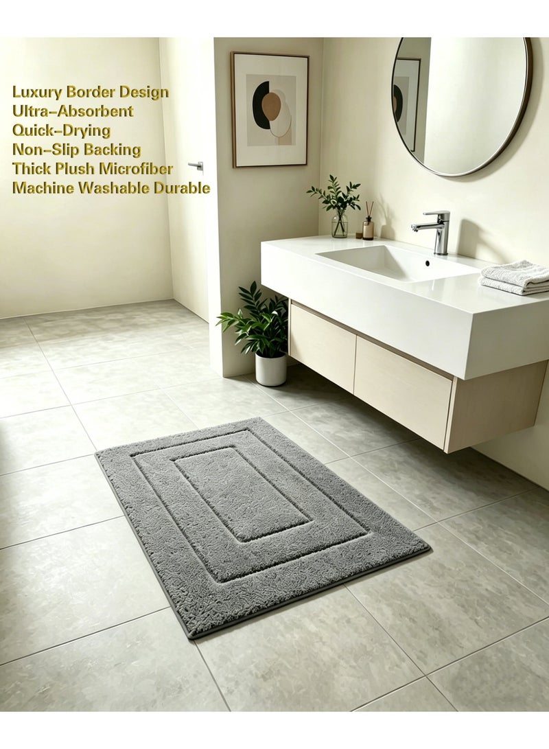 Bathroom Rug Mat, Non-Slip Bath Mat, Super Soft Absorbent Premium Bath Rug, Carpet for Floors,Bath Room, Tub, Shower,Machine Washable, 50 cm X 80 cm, Grey - Image 2