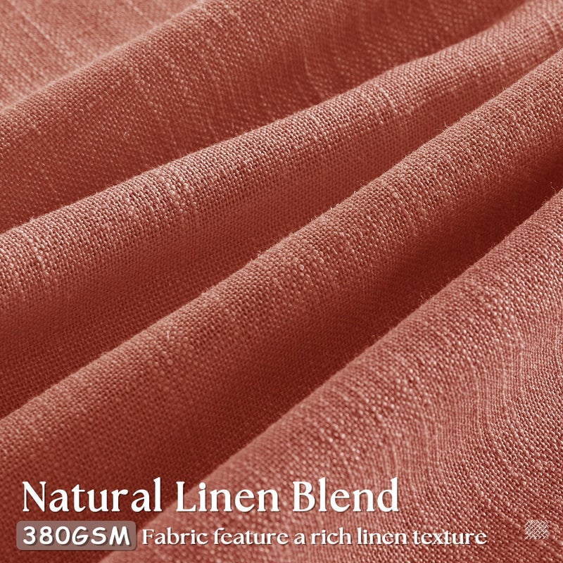 TWODRAPES ستائر كتان تيراكوتا مطوية بطول 84 بوصة مكونة من لوحتين لغرفة المعيشة وتناول الطعام مع ثنيات خلفية لعلامة التبويب الخفيفة تصفية مزرعة بوهو ريترو ستارة النافذة ستائر طين أحمر لخريف الخريف ديكور - Image 3