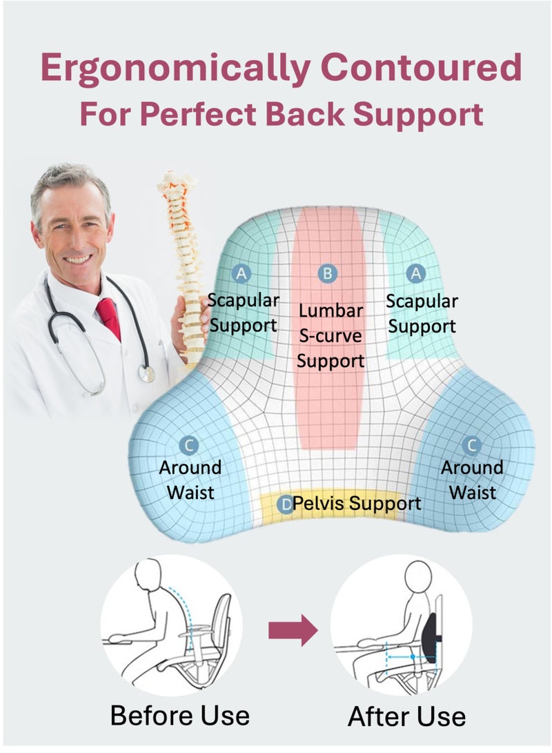 يوآ وسادة دعم الظهر الخشبية | وسادة الظهر | إسفنج مريح ذو ذاكرة لدعم الظهر، وتحسين الوضع، وتخفيف آلام عرق النسا وعظم الذيل وآلام الظهر، جيد لكرسي المكتب، وكرسي الألعاب، ومقعد السيارة (وردي) - Image 2