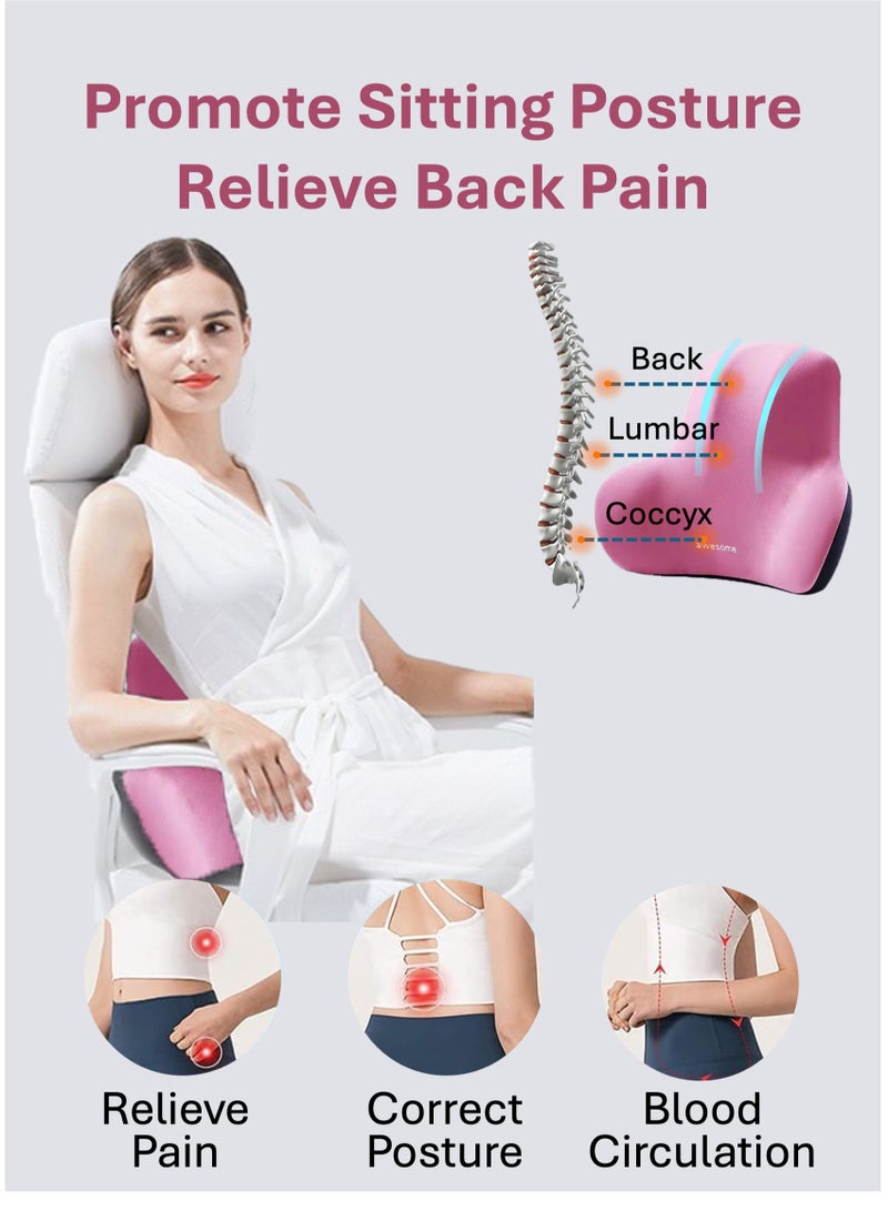يوآ وسادة دعم الظهر الخشبية | وسادة الظهر | إسفنج مريح ذو ذاكرة لدعم الظهر، وتحسين الوضع، وتخفيف آلام عرق النسا وعظم الذيل وآلام الظهر، جيد لكرسي المكتب، وكرسي الألعاب، ومقعد السيارة (وردي) - Image 3