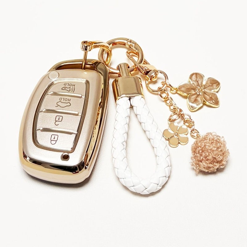 White TPU Key Fob Cover Full Protection Case for Hyundai Elantra Sonata Tucson Smart Key - Image 1