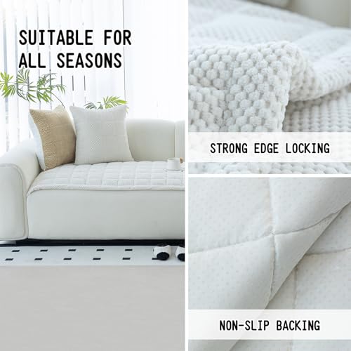 MDSASFD Sofa Couch Cover Sofa Covers Washable for Dogs NonSlip Couch Covers for Sectional Sofa Sofa Slipcovers for All Seasons Furniture Protector for L ShapedBeige White 27x 59 - Image 3