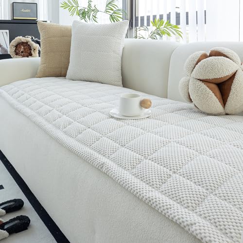 MDSASFD Sofa Couch Cover Sofa Covers Washable for Dogs NonSlip Couch Covers for Sectional Sofa Sofa Slipcovers for All Seasons Furniture Protector for L ShapedBeige White 27x 59 - Image 1
