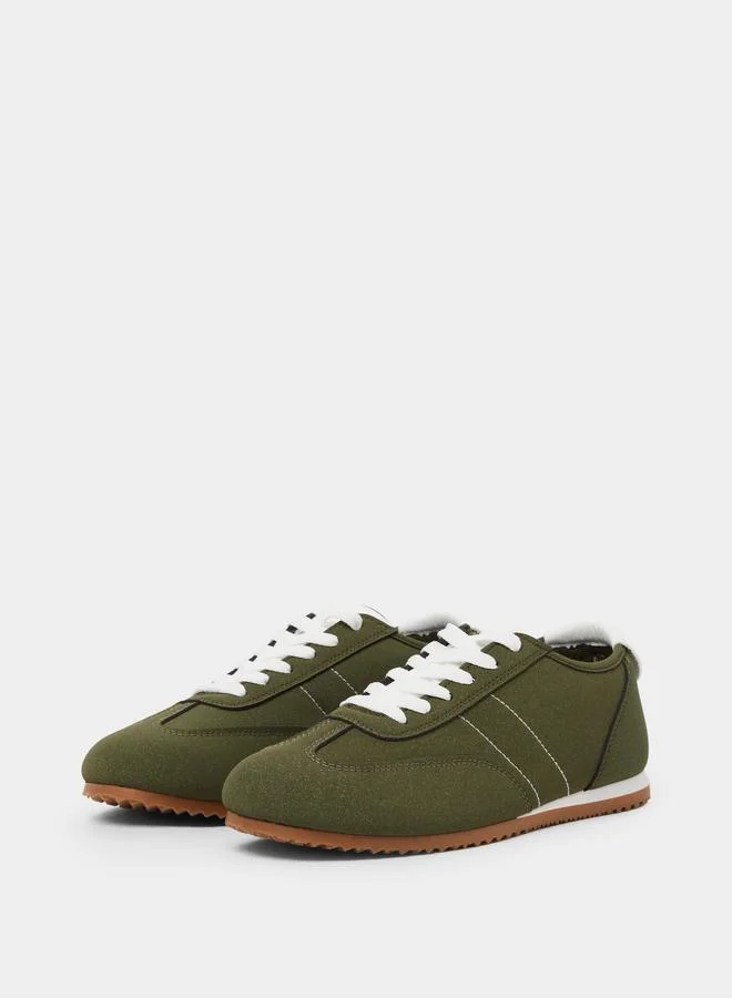 ستايلي Green Suede Look Lace-Up Sneakers