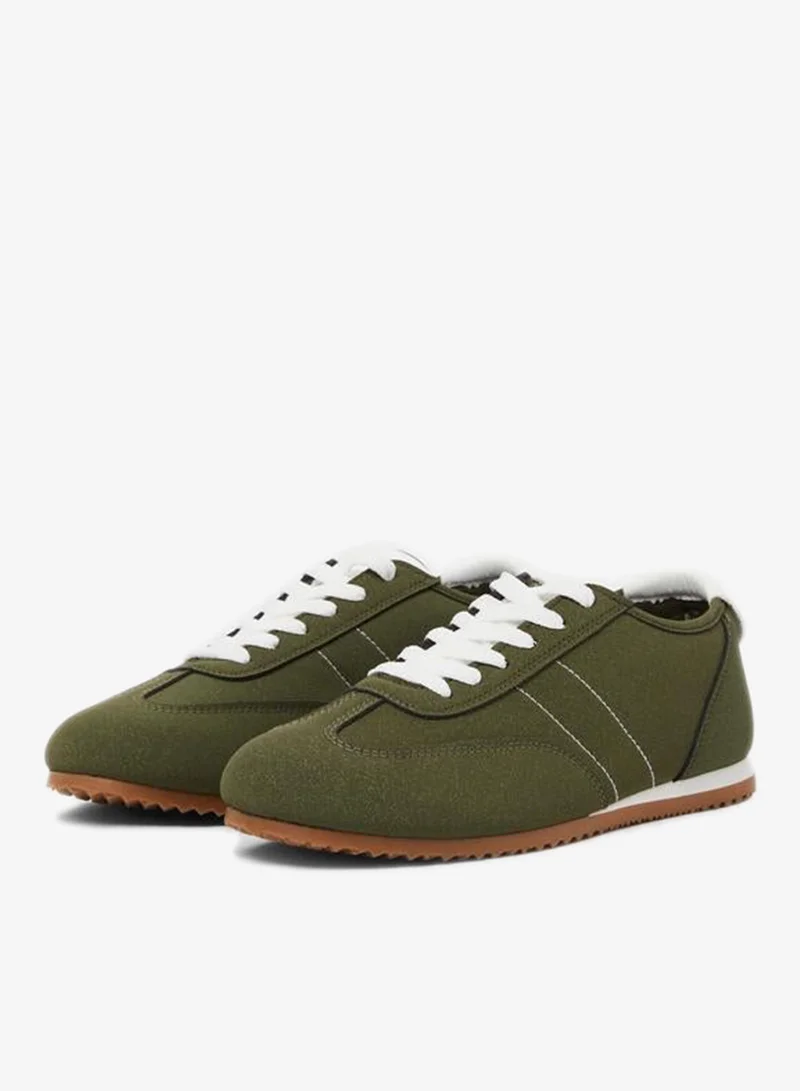 Styli Green Suede Look Lace-Up Sneakers