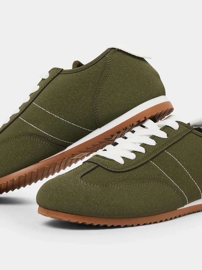 Styli green Styli Green Suede Look Lace-Up Sneakers for Women | Best Price UAE