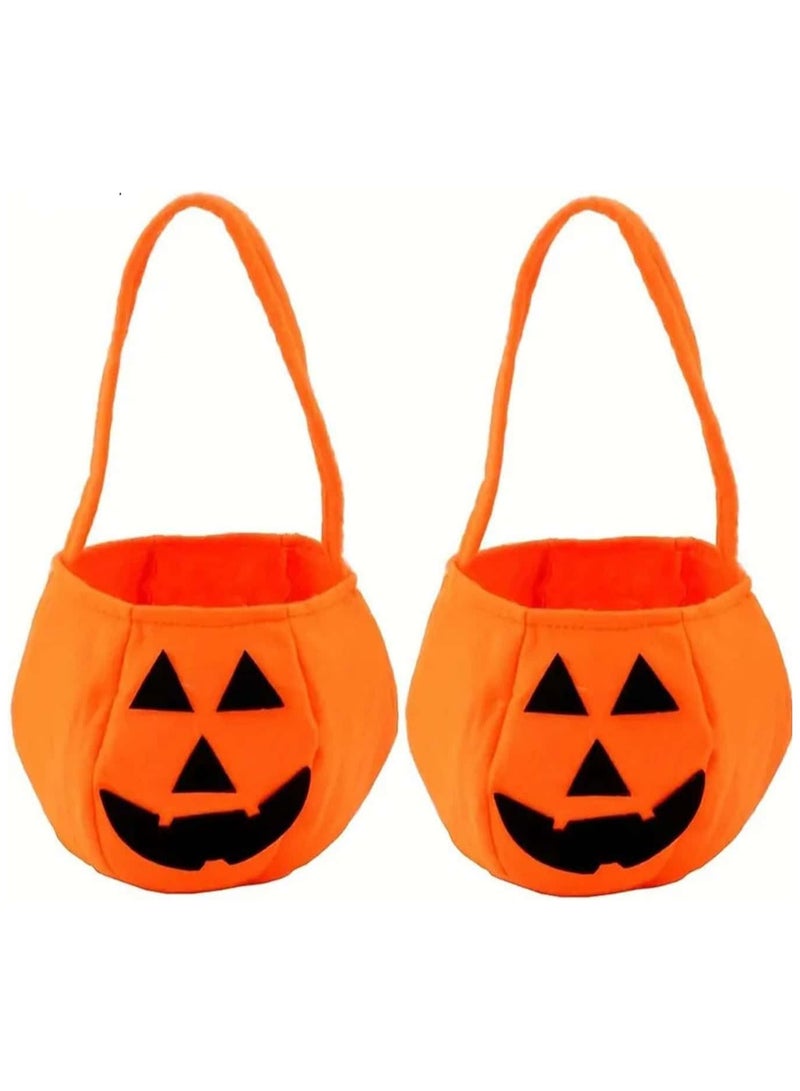 AUTOYSUR Pumpkin Candy Bags Orange for Kids 2-Pack Trick or Treat Reusable Non-Woven spooky Pumpkin Buckets with Handles - Party Favor Celebration, Carnival Supplies - Image 1