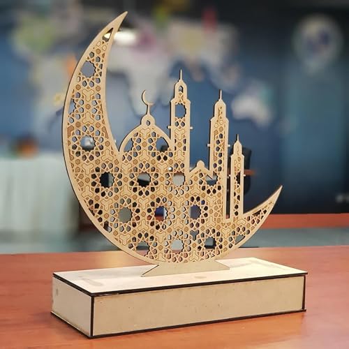 Cliths Wooden Ramadan Moon Decor Eid Mubarak Table Decoration Islamic Home Decor Muslim Festival Decor & Gifts DIY - Image 1