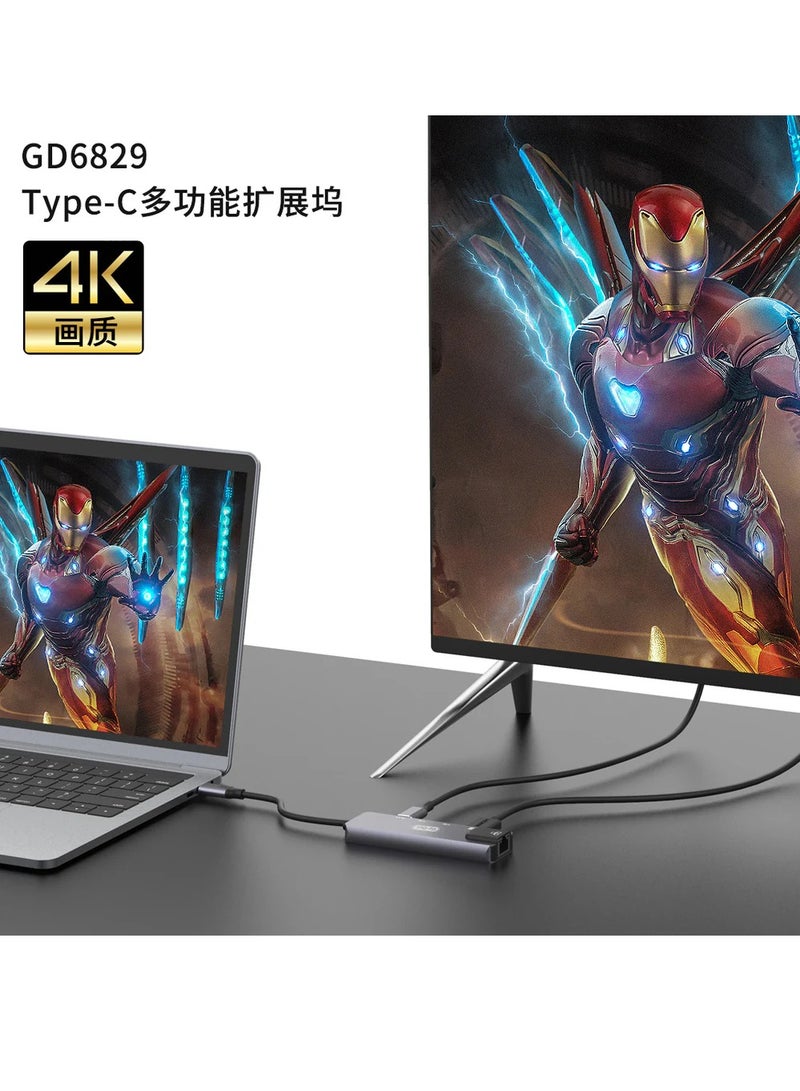 GO-DES 5 in 1 Type C to HDTV 2 USB +PD3.0+RJ45 4K high speed,3.0 data expansion interface 3.0 power supply interface of USB-C(GD-6829) - Image 4