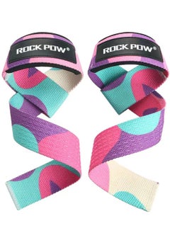 Rock Pow Cotton Hard Pull Wrist Lifting Straps Grips Band-Deadlift Straps with Neoprene Cushioned Wrist Padded and Anti-Skid Silicone - for Weightlifting Bodybuilding Xfit Strength Training  - Image 1