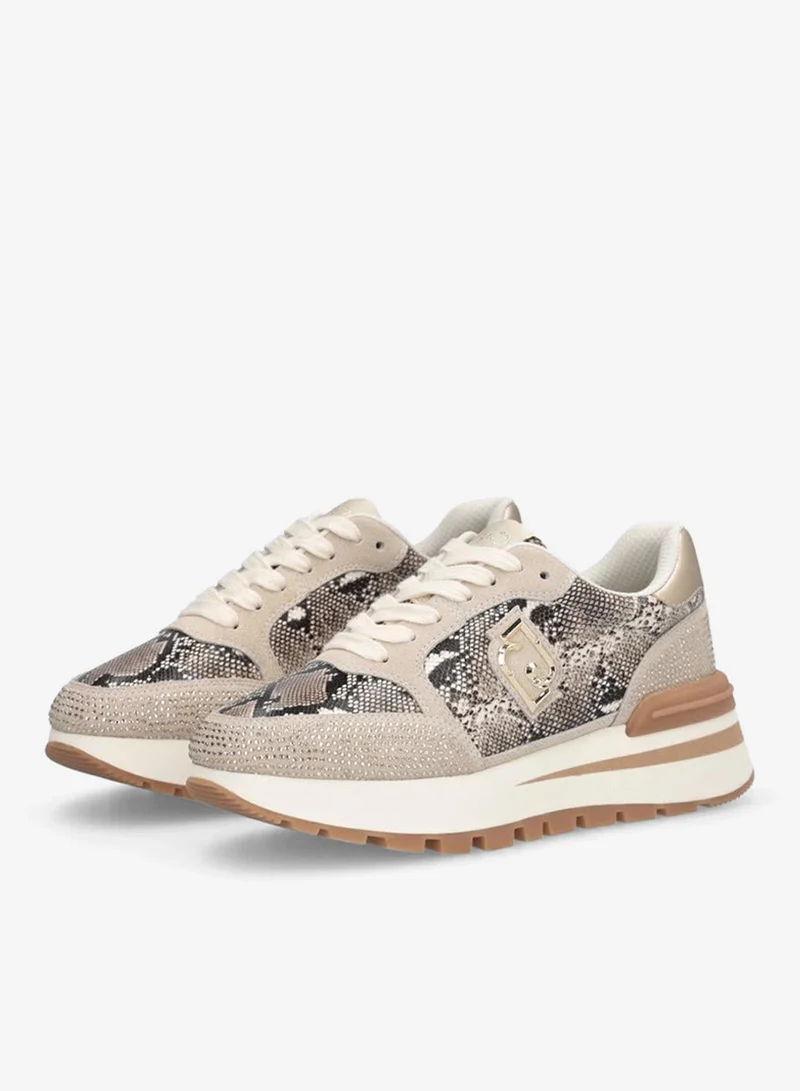 Liu Jo Snakeskin-print sneakers with rhinestones