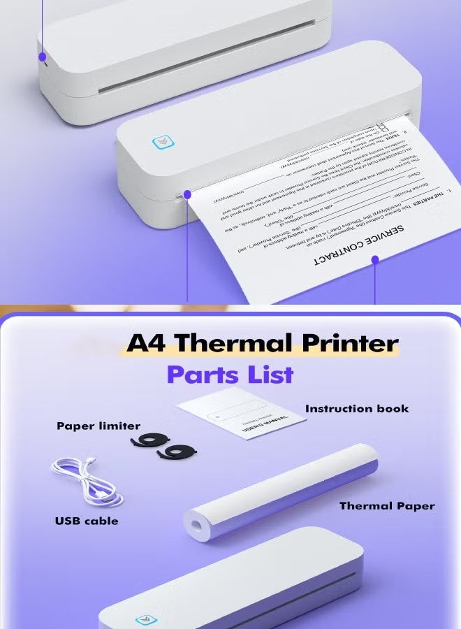 ZONBON Portable Wireless Printer, Thermal Printer Support Phone & Laptop, Travel Printer 203 DPI High Resolution, Label Maker, Bluetooth & USB, for Home/Office, Car School, White - Image 2