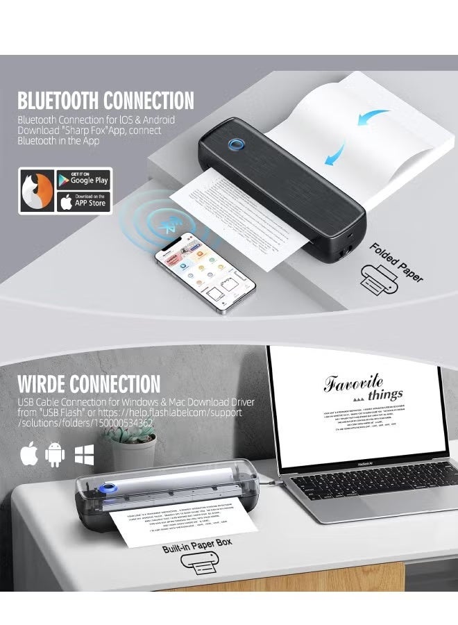 ZONBON Portable Wireless Printer, Thermal Printer Support Phone & Laptop, Travel Printer 203 DPI High Resolution, Label Maker, Bluetooth & USB, for Home/Office, Car School, White - Image 5
