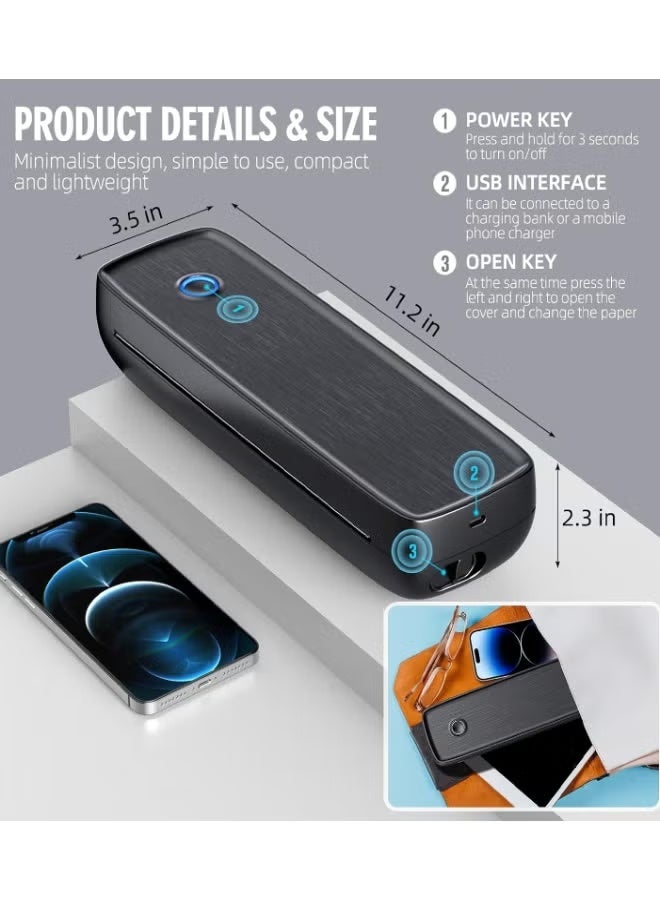 ZONBON Portable Wireless Printer, Thermal Printer Support Phone & Laptop, Travel Printer 203 DPI High Resolution, Label Maker, Bluetooth & USB, for Home/Office, Car School, White - Image 4