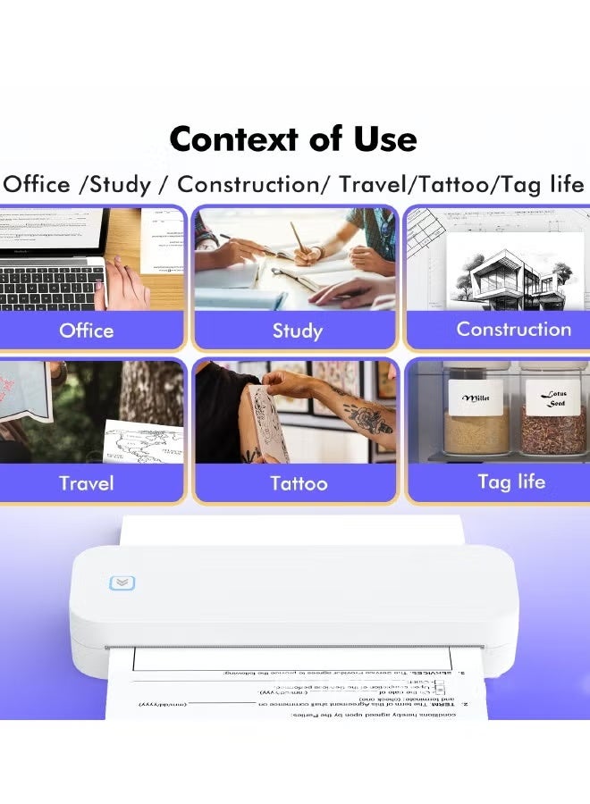 ZONBON Portable Wireless Printer, Thermal Printer Support Phone & Laptop, Travel Printer 203 DPI High Resolution, Label Maker, Bluetooth & USB, for Home/Office, Car School, White - Image 3