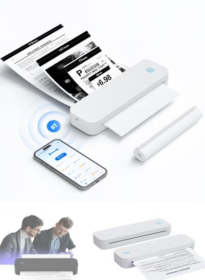 ZONBON Portable Wireless Printer, Thermal Printer Support Phone & Laptop, Travel Printer 203 DPI High Resolution, Label Maker, Bluetooth & USB, for Home/Office, Car School, White - Image 1
