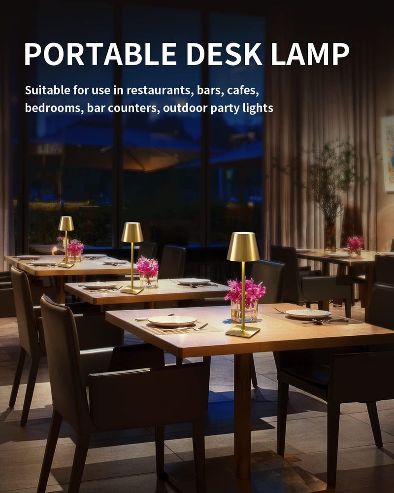 KDG 2 Pack Cordless Table Lamp,Portable LED Desk Lamp, 5000mAh Battery Operated, 3 Color Stepless Dimming Up, for Restaurant/Bedroom/Bars/Outdoor Party/Camping/Coffee Shop Night Light(Gold) - Image 3