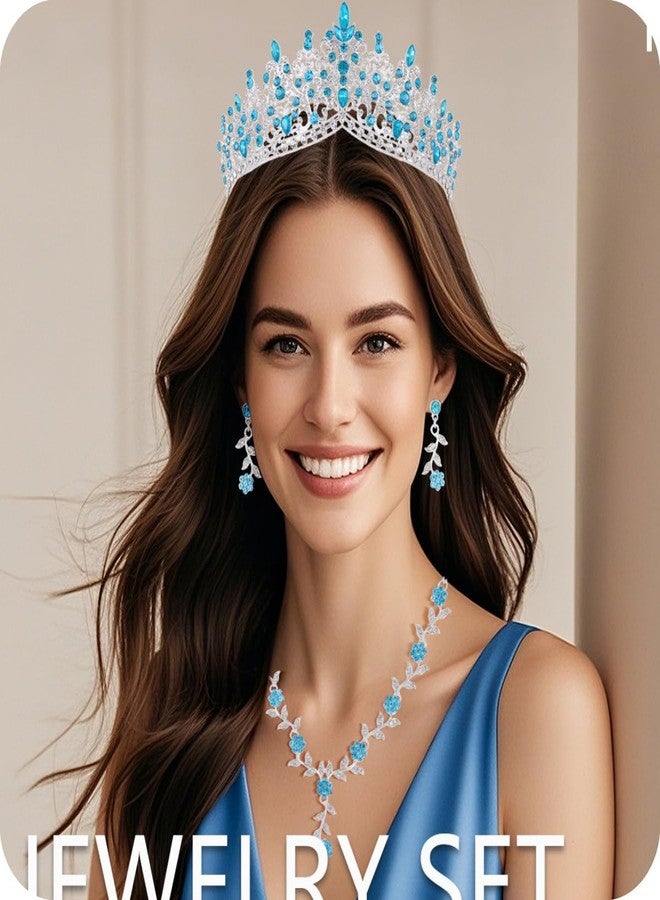 Kamirola Tiaras and Crowns for Women,3-pack Tiaras Earrings Necklace, Crystal Bridal Jewelry Set, Costume Party Halloween Prom Pageant Jewelry for Women (Silver Light Blue) - Image 5