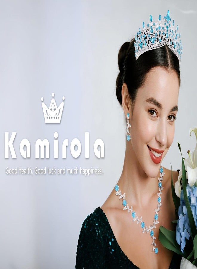 Kamirola Tiaras and Crowns for Women,3-pack Tiaras Earrings Necklace, Crystal Bridal Jewelry Set, Costume Party Halloween Prom Pageant Jewelry for Women (Silver Light Blue) - Image 4