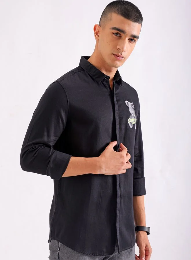 The Indian Garage Co Men Slim Fit Graphic Print Full Sleeves Cutaway Collar Party Wear Shirt