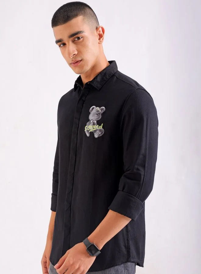 The Indian Garage Co Men Slim Fit Graphic Print Full Sleeves Cutaway Collar Party Wear Shirt