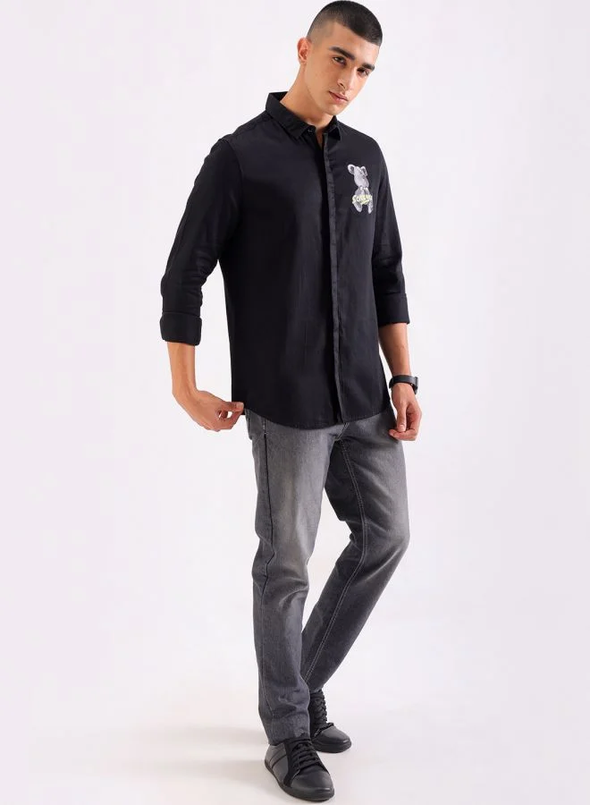 The Indian Garage Co Men Slim Fit Graphic Print Full Sleeves Cutaway Collar Party Wear Shirt